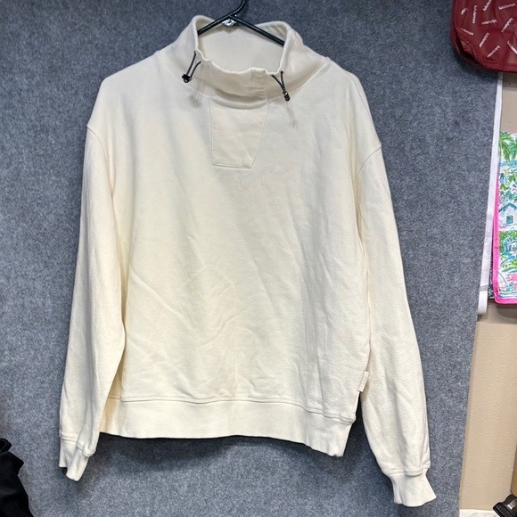 Varley Wood Sweat Cream Ribbed Long Sleeve Cotton Blend High Neck Cinch Shirt